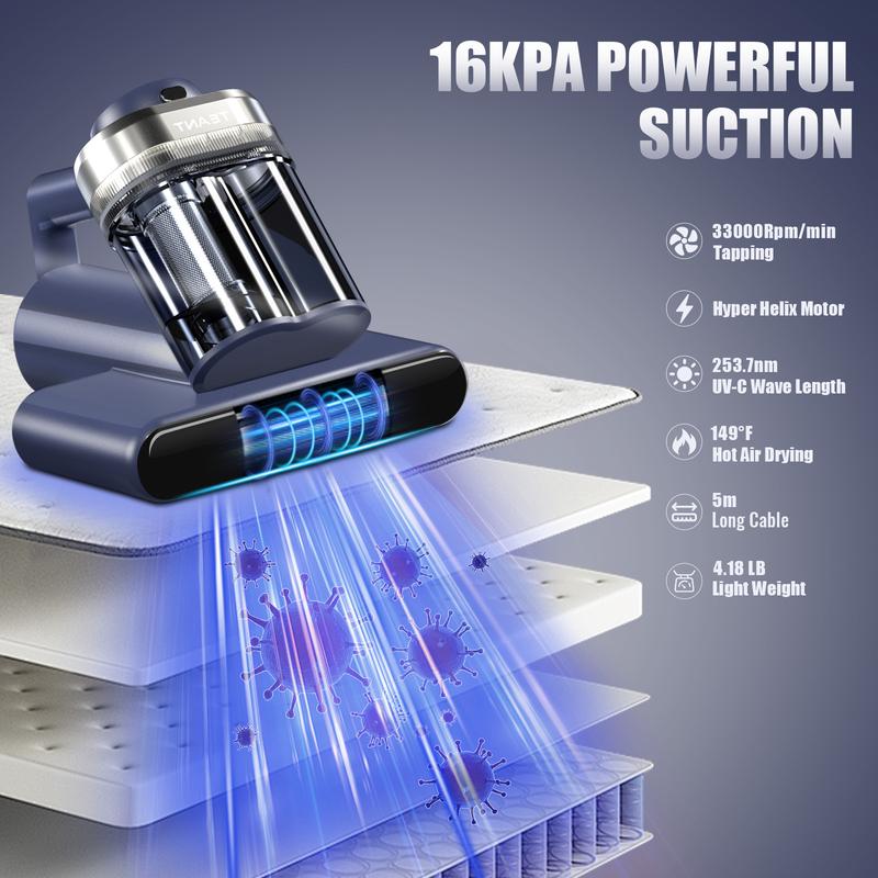 Teant mattress vacuum cleaner effectively removes dust mites and is suitable for various places such as beds and sofas.