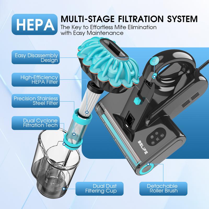 Belife M8 Mattress Vacuum Cleaner, hypoallergenic and mite-removing mattress vacuum cleaner with safe UV function.